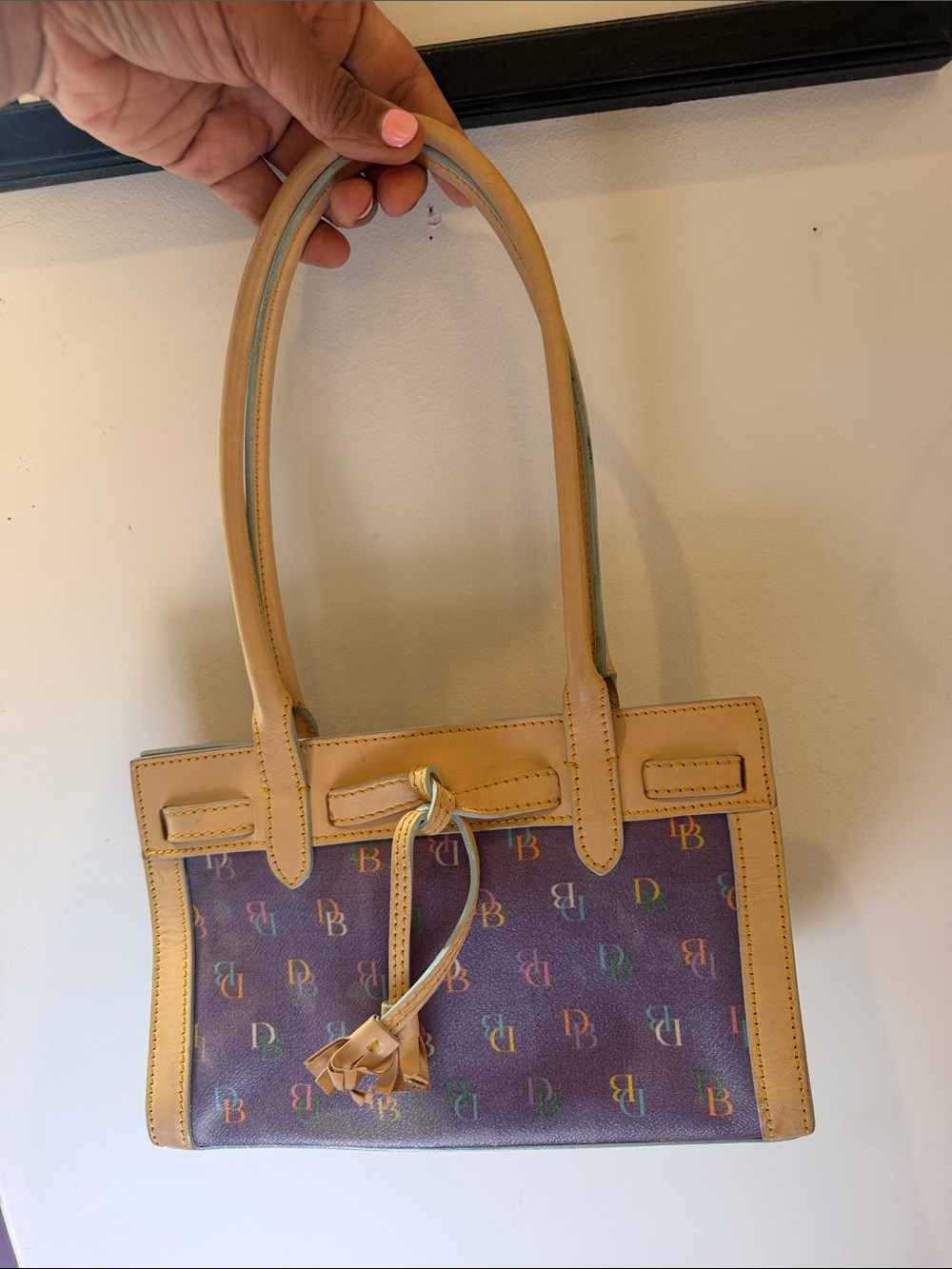 Dooney & Bourke Purple Vintage Monogram Shoulder Bag with White Trim